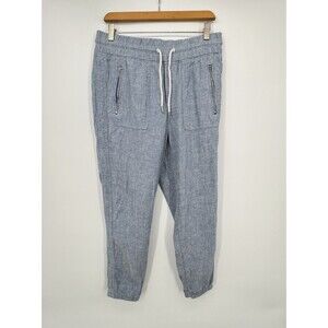 Athleta Cabo Linen Jogger Blue Sz 8 Pull On High Rise Drawstring Coastal Travel